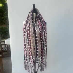 Multicolor Burgundy Purple Cream Open Crochet Women's Scarf-  Missoni Style